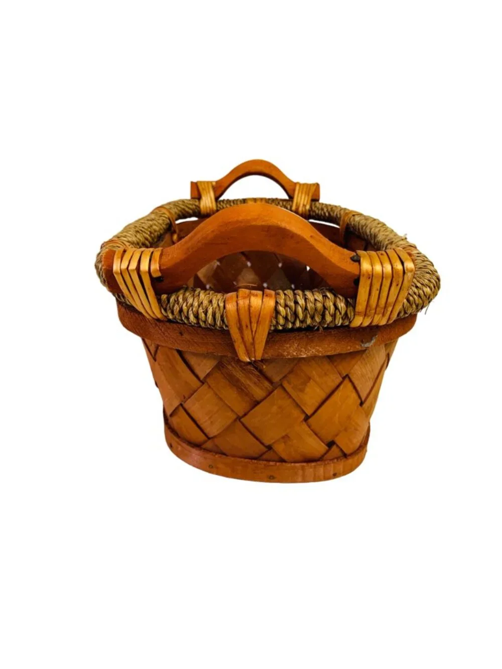 Woven Rustic Decorative Basket Wood Chip Style Oblong Farmhouse VTG Honey Brown